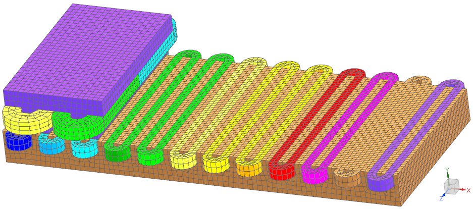 Picture: The FEM model of the linear motor. Air meshes are blanked for better visibility